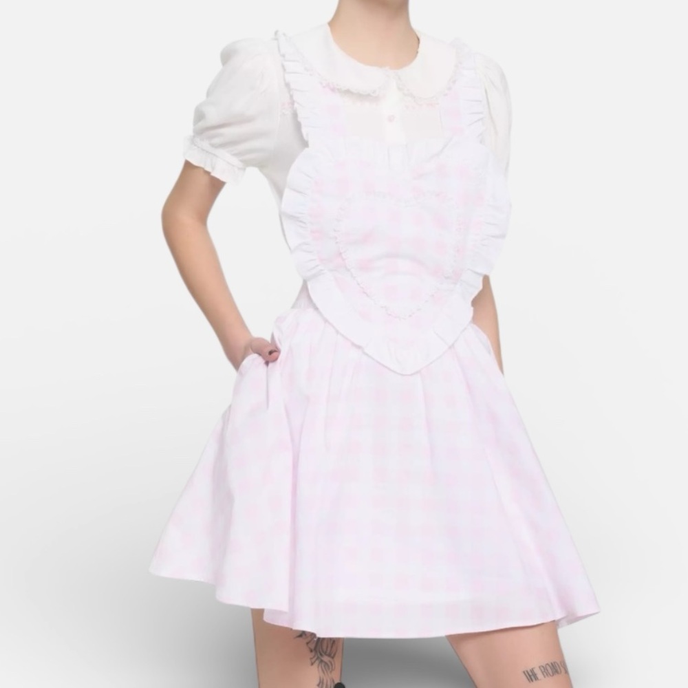 NWT Hot Topic Pink And White Plaid Heart Skirtall